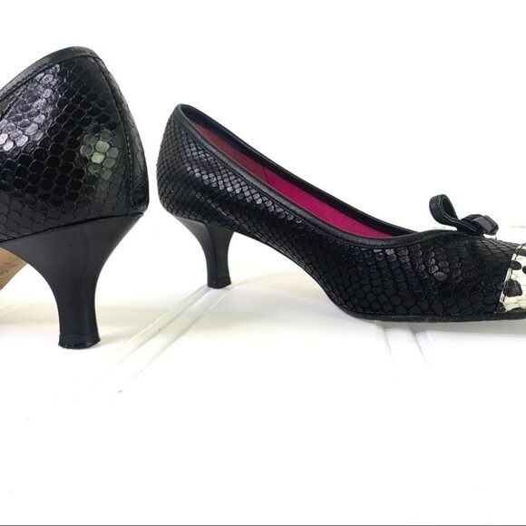 LE BABE CROC BLACK HEEL LEATHER POINTED HEEL ANIMAL PRINT SHOES MADE IN ITALY 37 - Picture 15 of 17